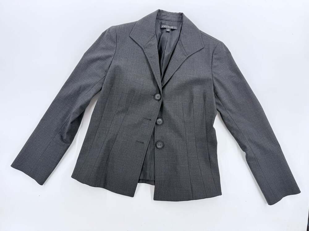 Lafayette 148 New York 3 Button Blazer Size 4 Gray Virgin Wool